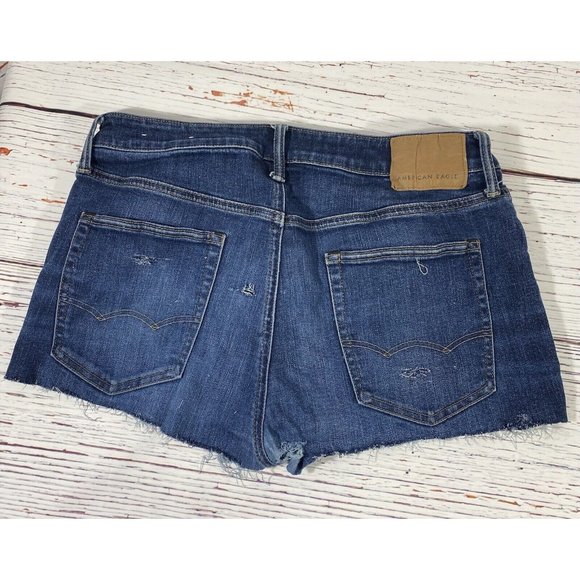 American Eagle Airflex Jean Shorts Sz 33 Stretch Denim Booty Raw Hem Cut Offs - Picture 2 of 8